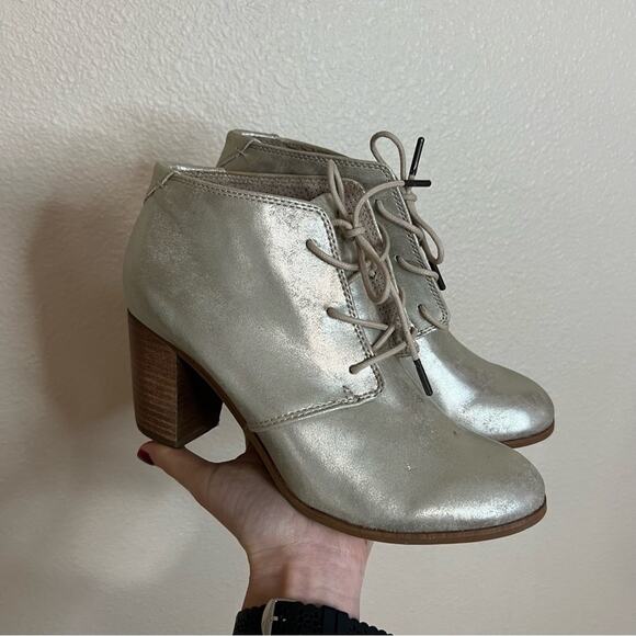 Toms Lunata Brushed Gold lace up ankle boots booties 9 - Picture 9 of 9